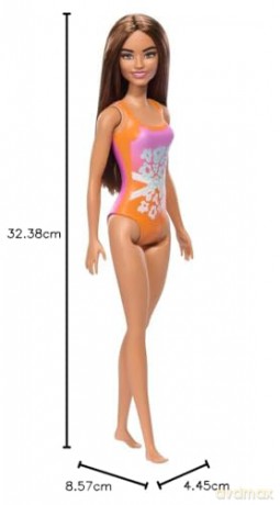 Mattel Barbie: Beach - Light Brown Hair Doll Wearing Tropical Pink and Orange Swimsuit (HXX50)