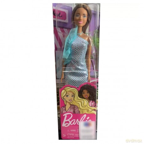 Mattel Barbie: Glitz Outfits - Dark Skin Doll with Light Blue Dress (HJR95)