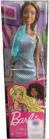 Mattel Barbie: Glitz Outfits - Dark Skin Doll with Light Blue Dress (HJR95)
