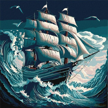 Malowania po numerach - Sztorm na morzu 40x40 cm