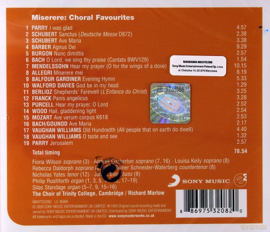 Choir Of Trinity College, Cambridge: Allegri - Miserere [CD]