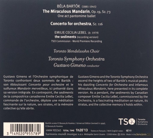 Bartok: The Miraculous Mandarin Concerto For Orchestra (digipack) [CD]