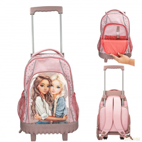 Topmodel - School Backpack Trolley - Rose with Grey Polka Dots