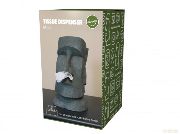 Winkee - Napkin Dispenser Moai Stone - Natural Stone Gray - Approximately 12 Inches Tall