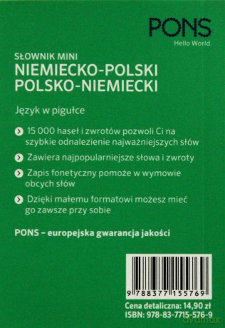 Słownik mini niemiecko-polski polsko-niemiecki 15000 haseł PONS [KSIĄŻKA]