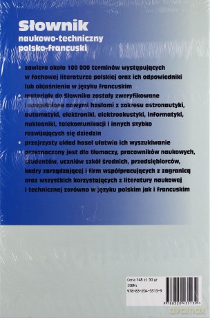 Słownik naukowo- techniczny polsko- francuski [KSIĄŻKA]