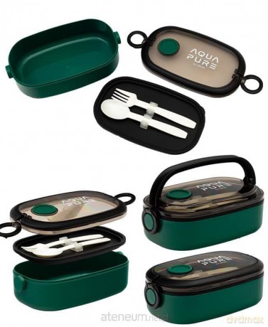 Śniadaniówka Aqua Pure + sztućce green/black
