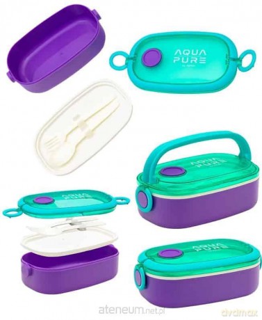Śniadaniówka Aqua Pure + sztućce mint/lila