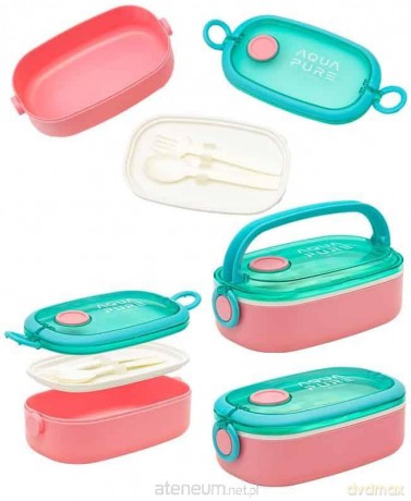 Śniadaniówka Aqua Pure + sztućce mint/pink