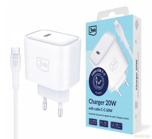 Ładowarka 3mk 20W PD3.0 PPS USB 1C + Kabel C do C 3A 60W White MM