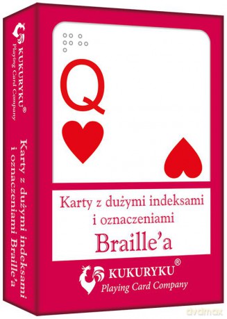 Karty do gry czerwone z dużymi indeksami i znakami Braile:a [KARTY]