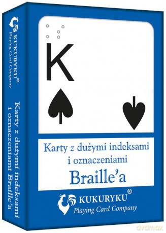 Karty do gry niebieskie z dużymi indeksami i znakami Braile'a [KARTY]