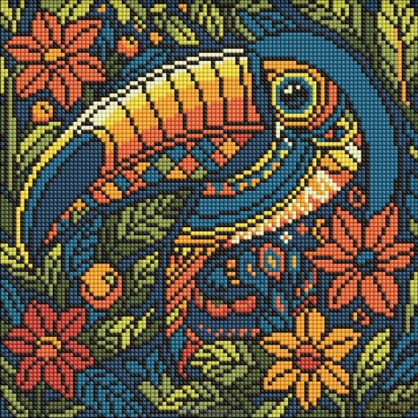 Diamentowa mozaika - Witraż. Tukan 30x30cm