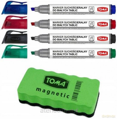 Marker do tablic białych 4 kolory + gąbka