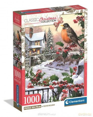 CLEMENTONI 1000 el. Xmas Coll. Robin And Holly Bushes [PUZZLE]