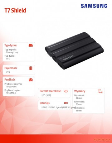 Dysk SSD T7 Shield 2TB USB 3.2, czarny