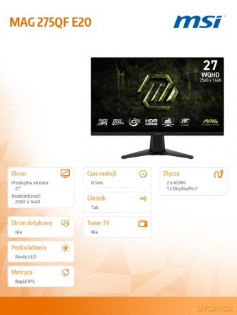 Monitor MAG 275QF E20 27 cali/LED/WQHD/Flat/200Hz/Czarny