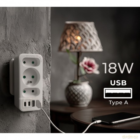 Rozdzielacz na 3 gniazda MCE248 F/W 2xUSB-A 2xUSB-C biały