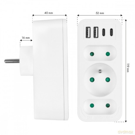 Rozdzielacz na 3 gniazda MCE248 F/W 2xUSB-A 2xUSB-C biały