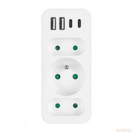 Rozdzielacz na 3 gniazda MCE248 F/W 2xUSB-A 2xUSB-C biały