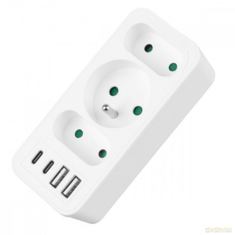 Rozdzielacz na 3 gniazda MCE248 F/W 2xUSB-A 2xUSB-C biały