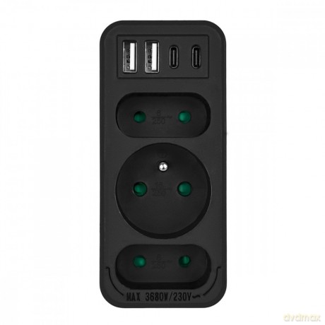 Rozdzielacz na 3 gniazdka MCE248 F/B 2xUSB-A 2xUSB-C czarny