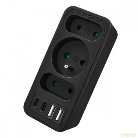Rozdzielacz na 3 gniazdka MCE248 F/B 2xUSB-A 2xUSB-C czarny