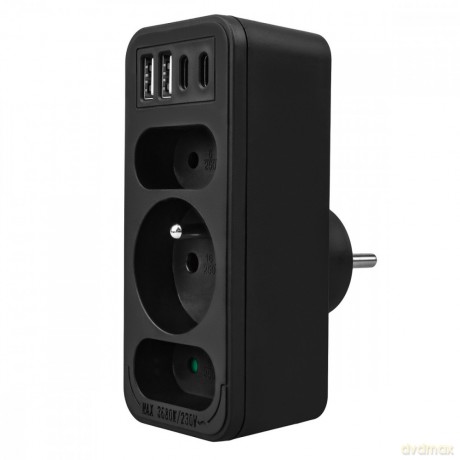 Rozdzielacz na 3 gniazdka MCE248 F/B 2xUSB-A 2xUSB-C czarny