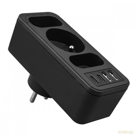 Rozdzielacz na 3 gniazdka MCE248 F/B 2xUSB-A 2xUSB-C czarny