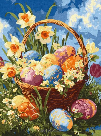 Malowanie po numerach - Koszyk z pisankam 30x40 cm