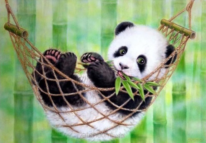 Mozaika diamentowa 5D - Panda w hamaku 40x30 cm
