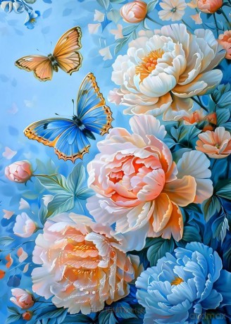 Mozaika diamentowa 5D - Róże z motylami 40x30 cm