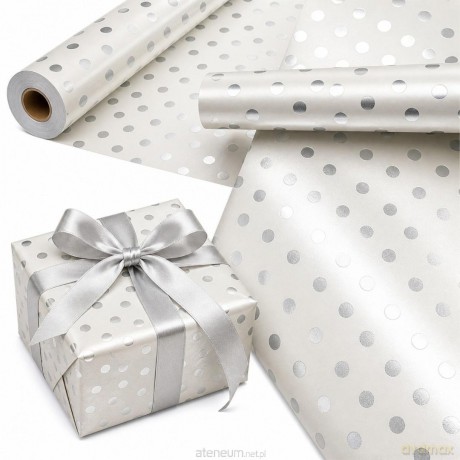 Papier ozdobny Srebrne Kropki X-Strong 57 cm x25m