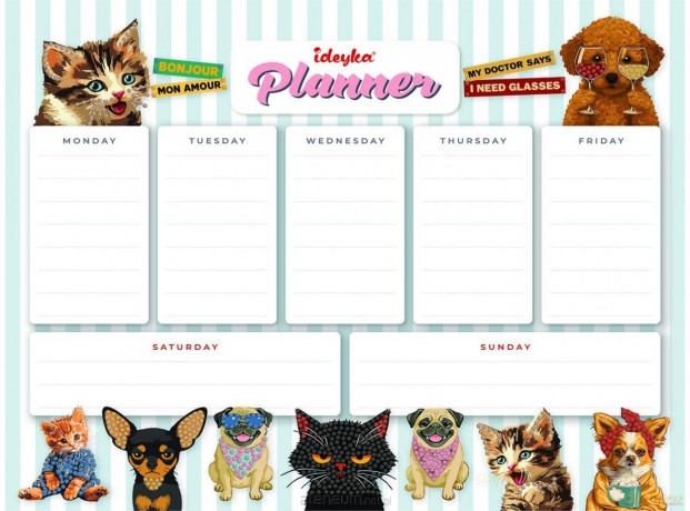 Planner magnetyczny z mozaiką diamentową Zwierzęta