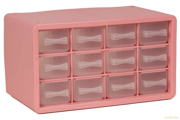 Raaco - Storage Box with 12 Drawers - Pink - 14.2 x 24.8 x 14.9 cm
