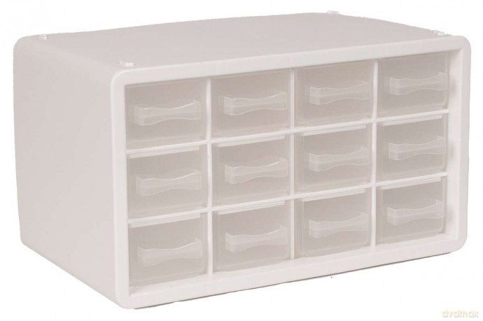 Raaco - Storage Box with 12 Drawers - White - 14.2 x 24.8 x 14.9 cm