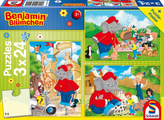 SCHMIDT 3x24 el. Słoń Benjamin w zoo [PUZZLE]