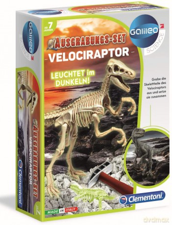 CLEMENTONI Galileo excavation set Velociraptor FLUO