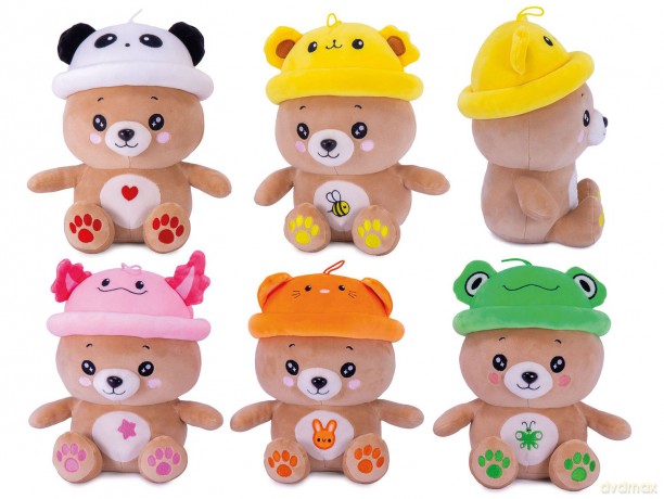 Kawaii Bär mit Tier-Hut - 6-fach sortiert - 25 cm