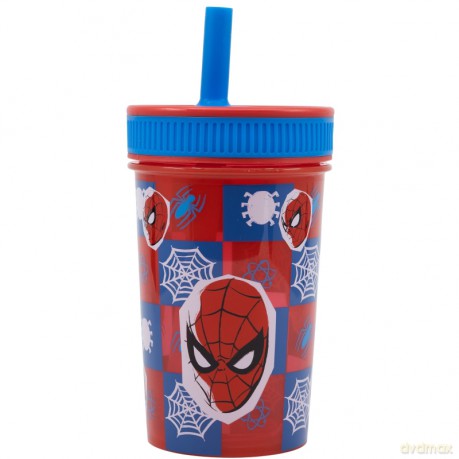 Marvel Spiderman - Trinkbecher mit Silikon Strohhalm - 465 ml