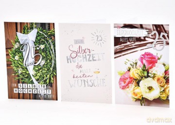 Silberhochzeit Karte - 100 Stück - 3 Motive - 11,5 x 17,5 cm