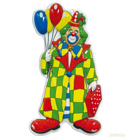 Dekoracja ścienna Clown z balonami - 60 cm