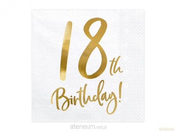 Serwetki 18th Birthday biały 33x33cm 20szt