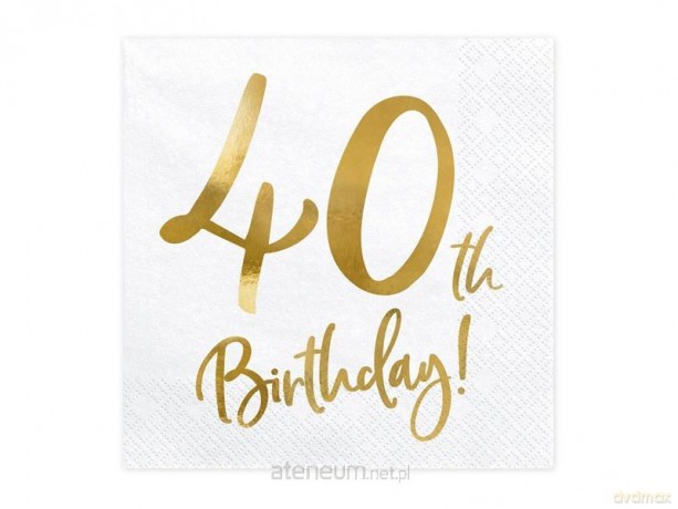 Serwetki 40th Birthday białe 33x33cm 20szt