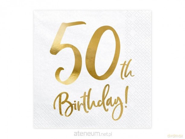 Serwetki 50th Birthday białe 33x33cm 20szt