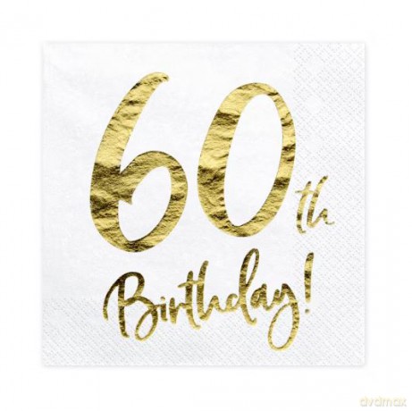 Serwetki 60th Birthday białe 33x33cm 20szt