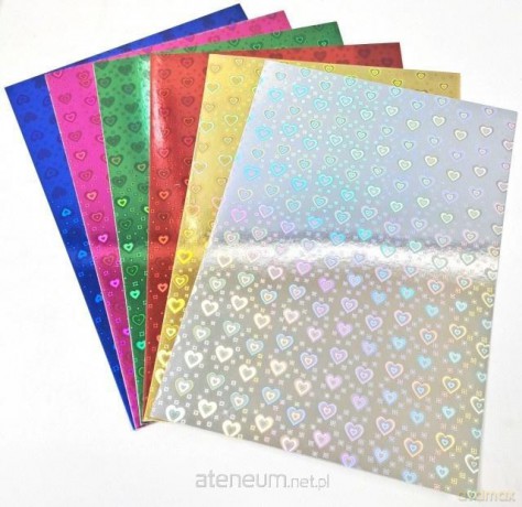 Papier holograficzny A4 serca 6 arkuszy MIX
