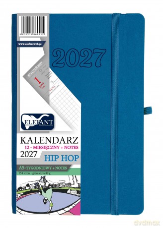 Kalendarz 2027 12 m-cy. Hip hop A5 tygodniowy atramentowy [KALENDARZ]
