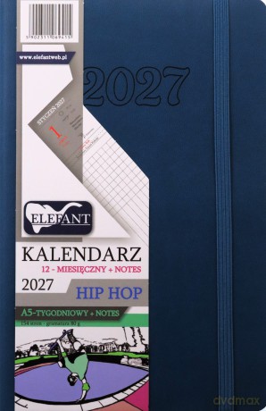 Kalendarz 2027 12 m-cy. Hip hop A5 tygodniowy atramentowy [KALENDARZ]