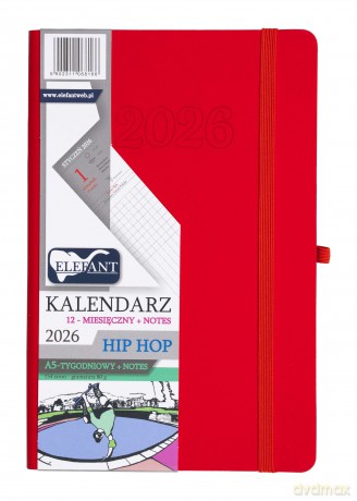 Kalendarz 2027 12 m-cy. Hip hop A5 tygodniowy czerwony [KALENDARZ]